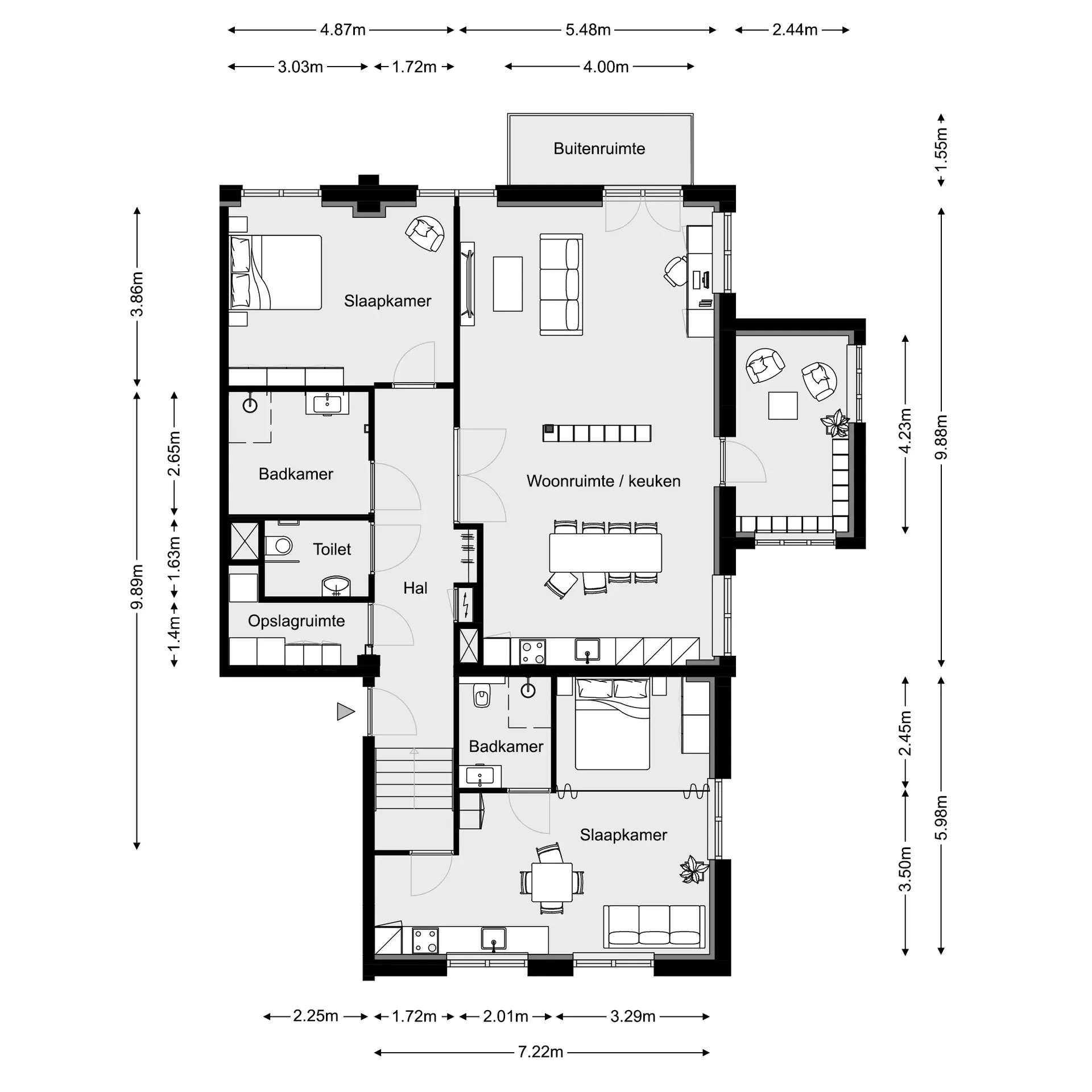 Technische plattegrond van appartement 1e Verdieping Oost