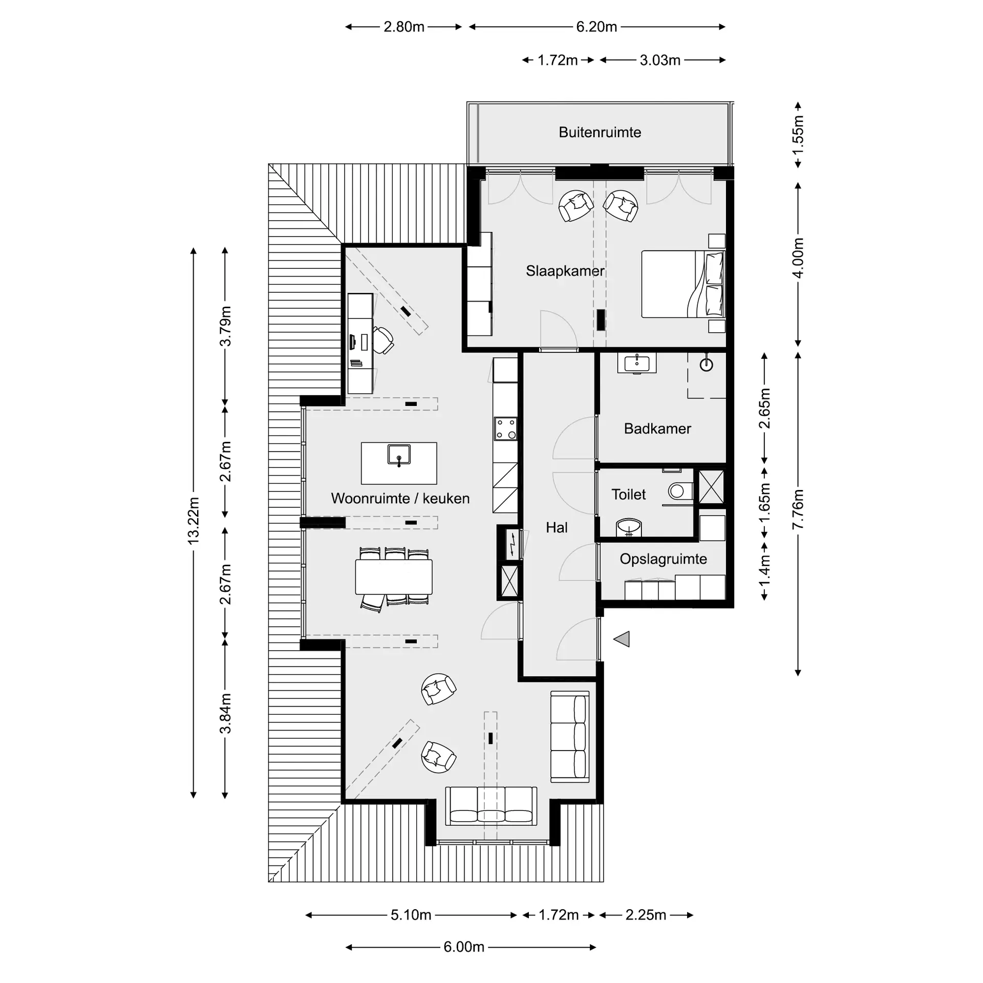 Technische plattegrond van appartement 3e Verdieping West
