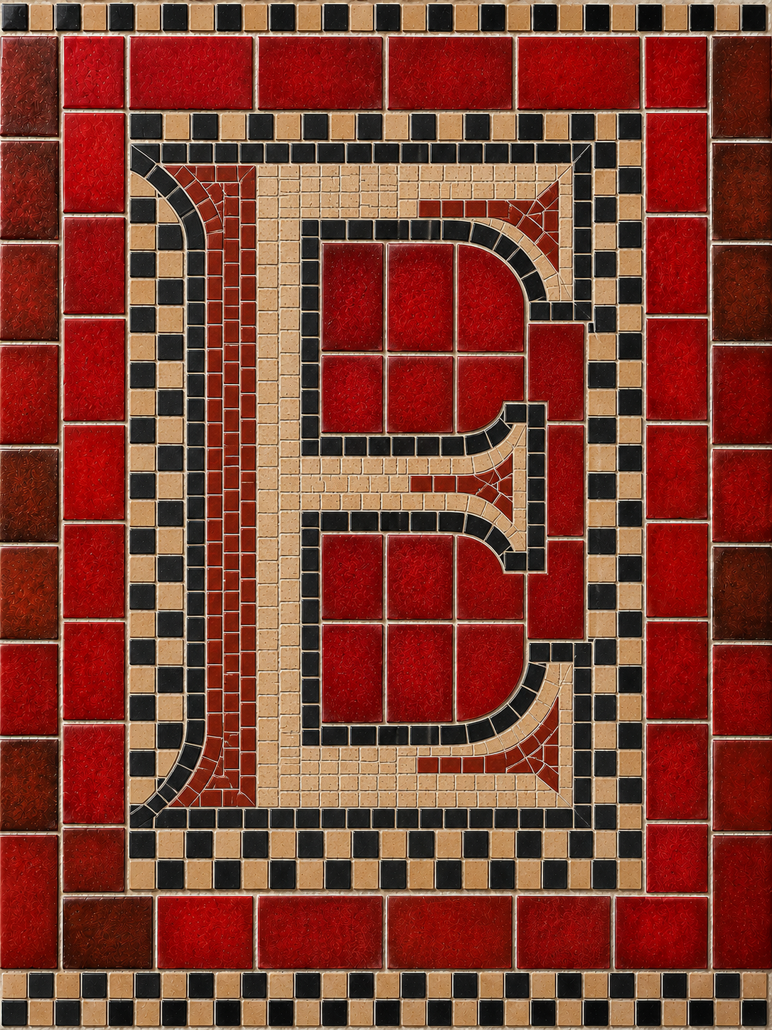 Conceptontwerp van een tegeltableau met huisletter E